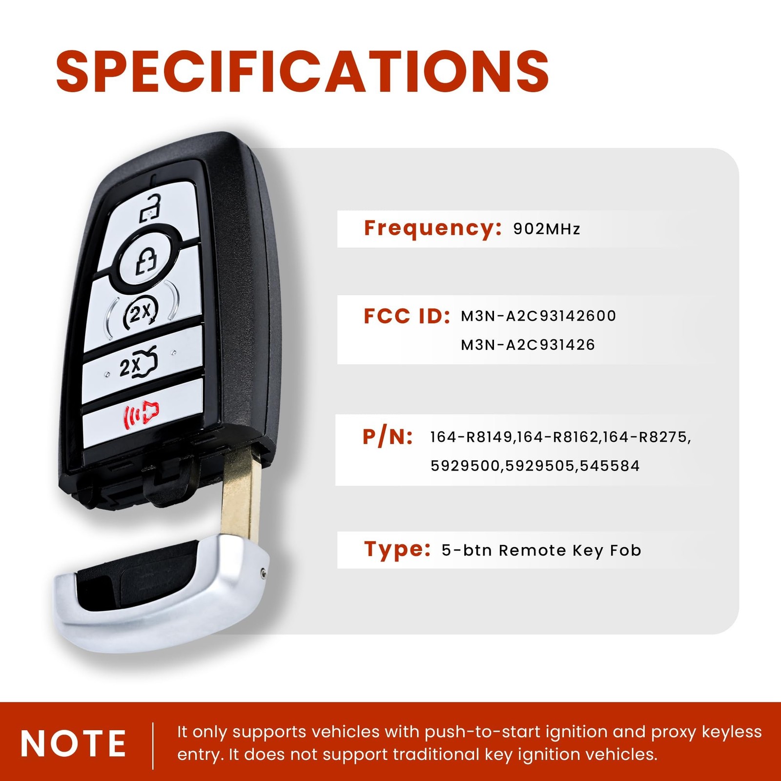 Key Fob Replacement Keyless Entry Compatible with Ford 2017 2018 2019 2020 20…
