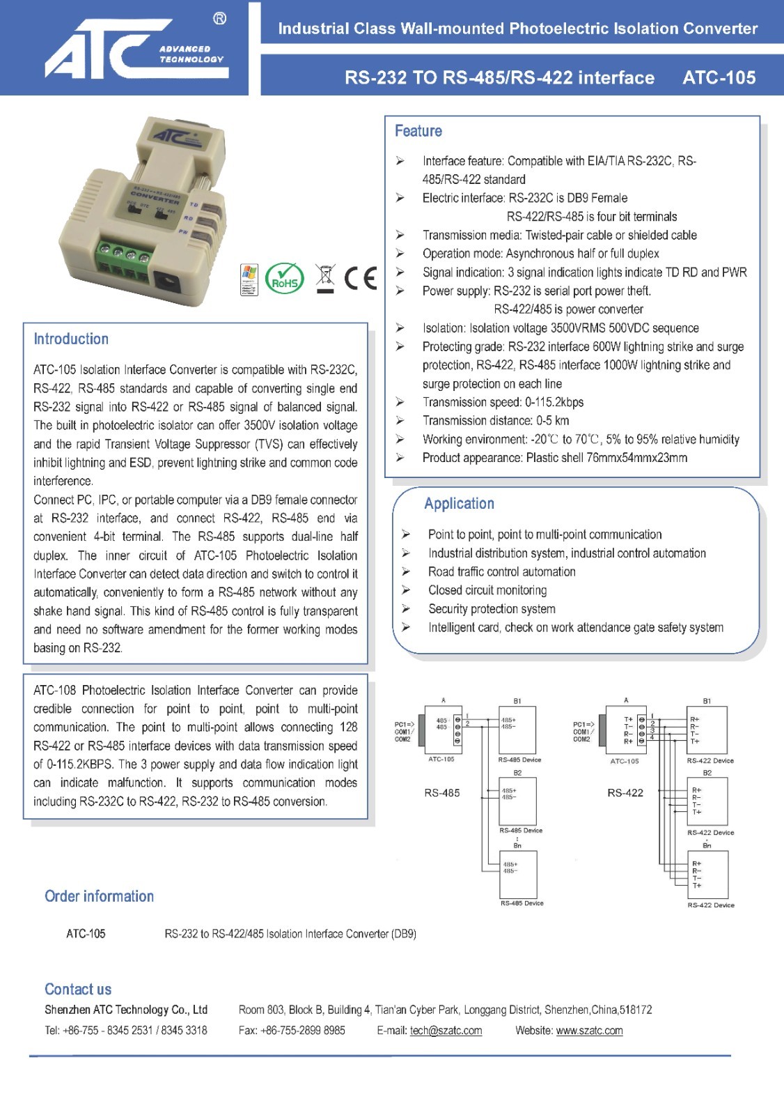 Micon ATC-105 RS 232 – RS 422 / RS 485 converter