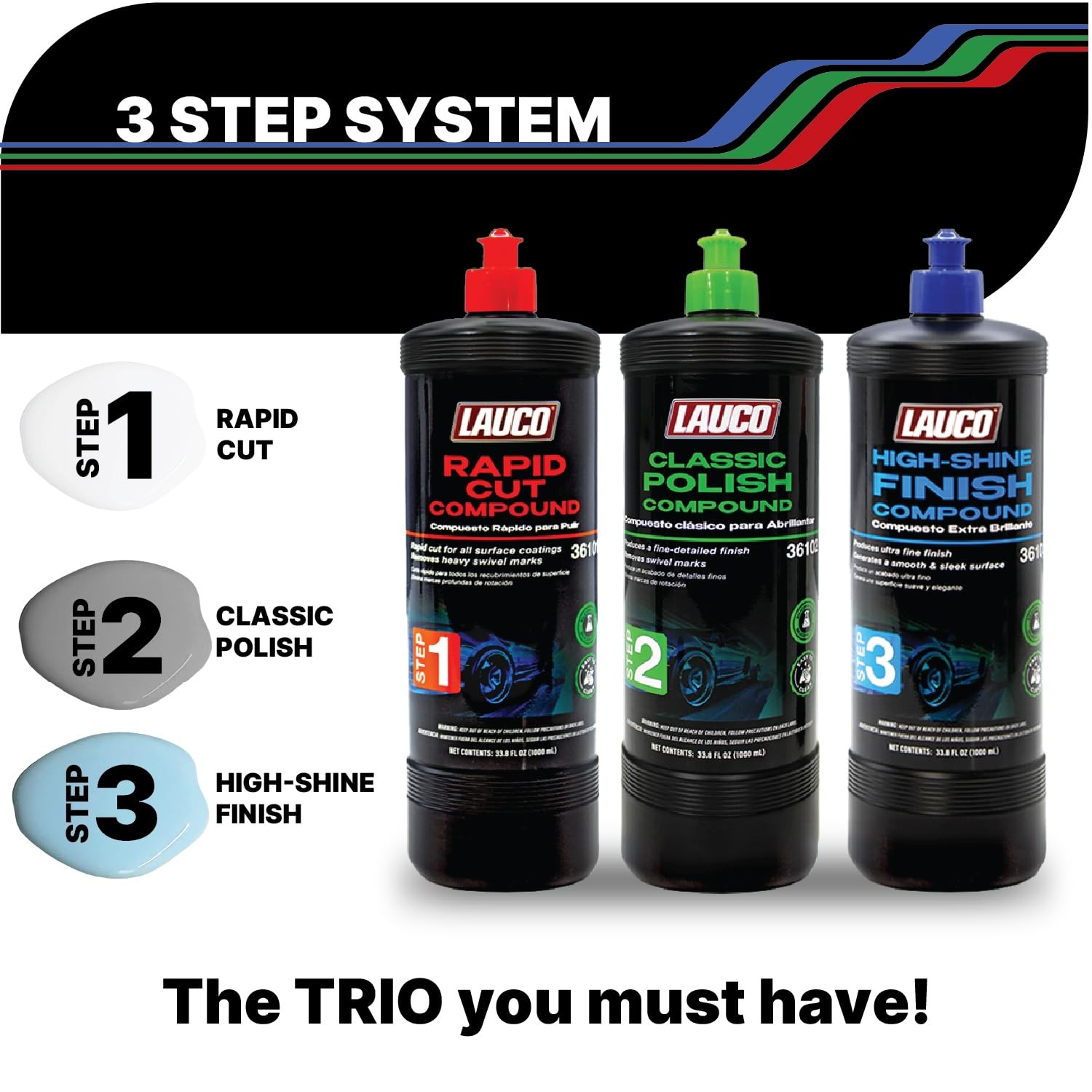 LAUCO Step 1 Rapid Cut Compound – Removes Sanding Marks Fast – 1000mL [36101]