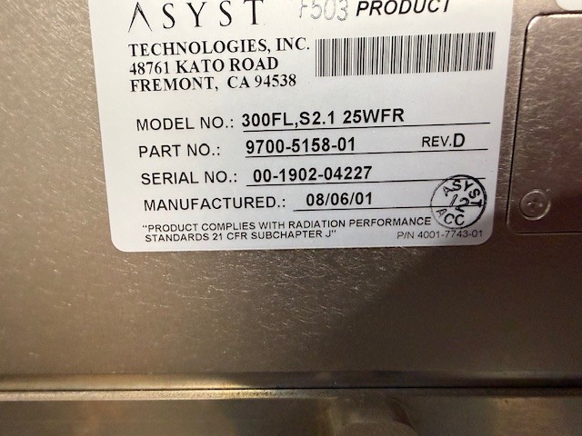 Asyst Technologies 300FL,S2.1 25WFR PN: 9700-5158-01