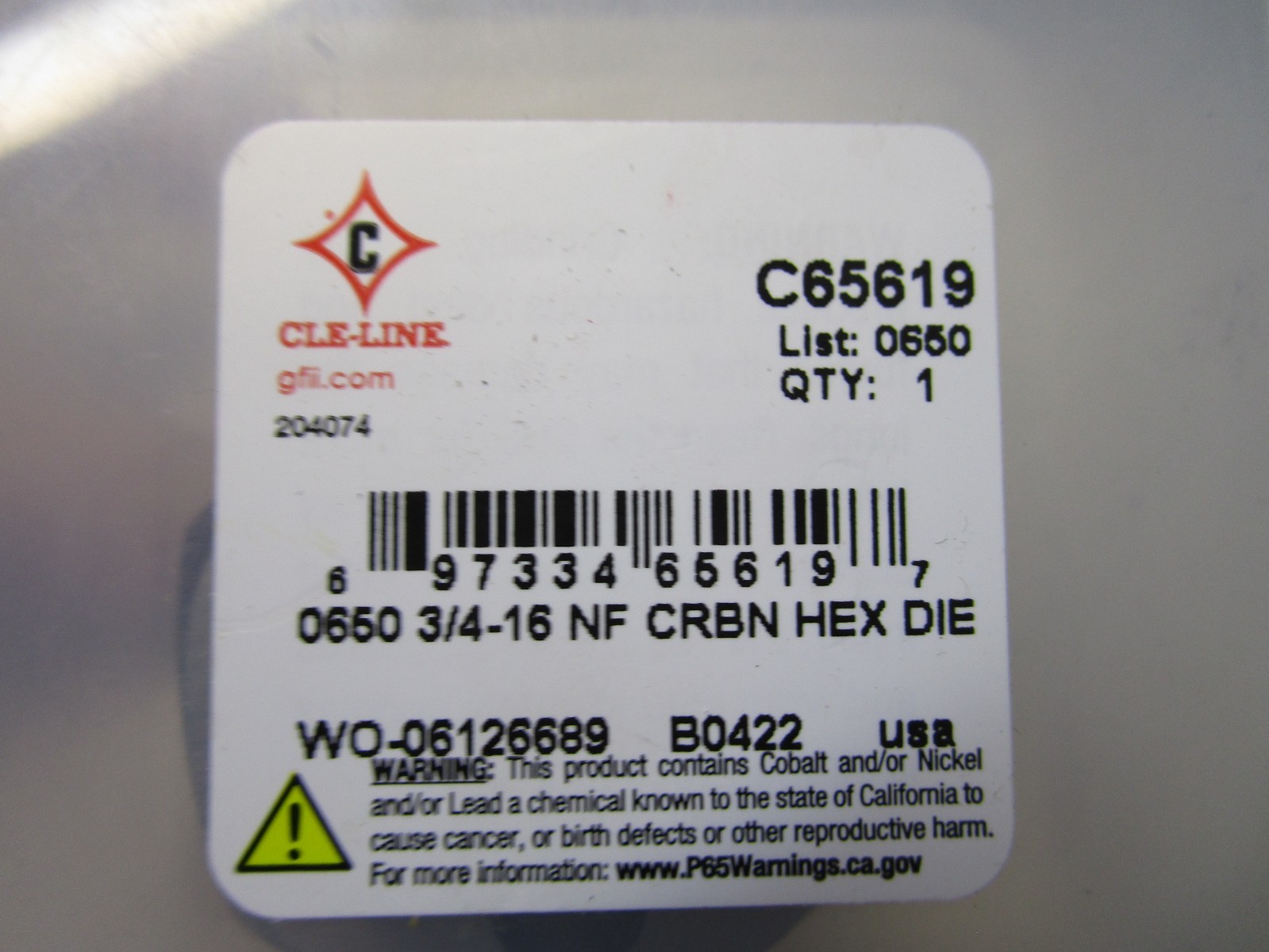 Cleveland Carbon Hexagon Rethreading Die 0650 Cle-Line 3/4-16UNF