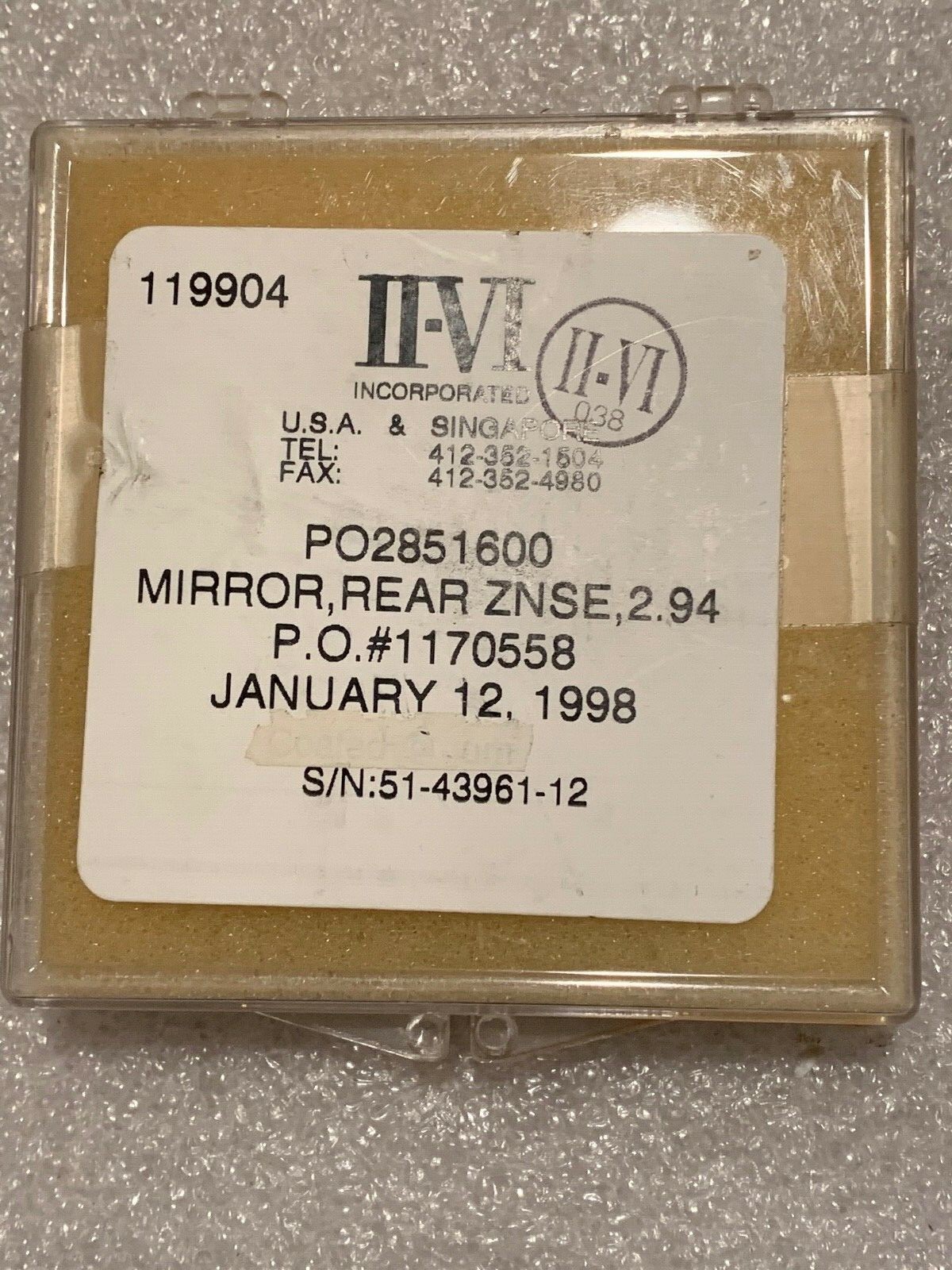 Lumenis ESC Sharplan DermaK Erbium 2.94u Rear Reflector HR – New Old Stock