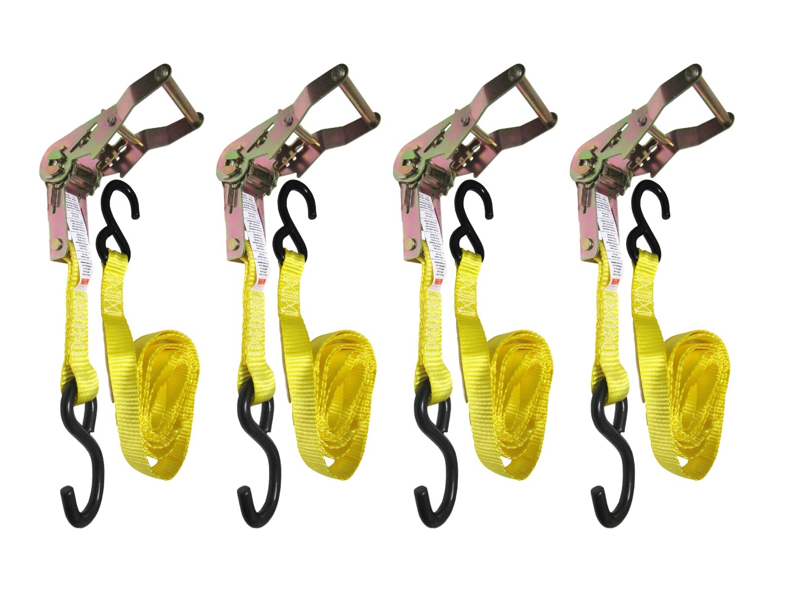 4 pack 1″ x 12′ Yellow Heavy Duty Ratchet Tie Down Straps Vinyl S Hooks Trailer