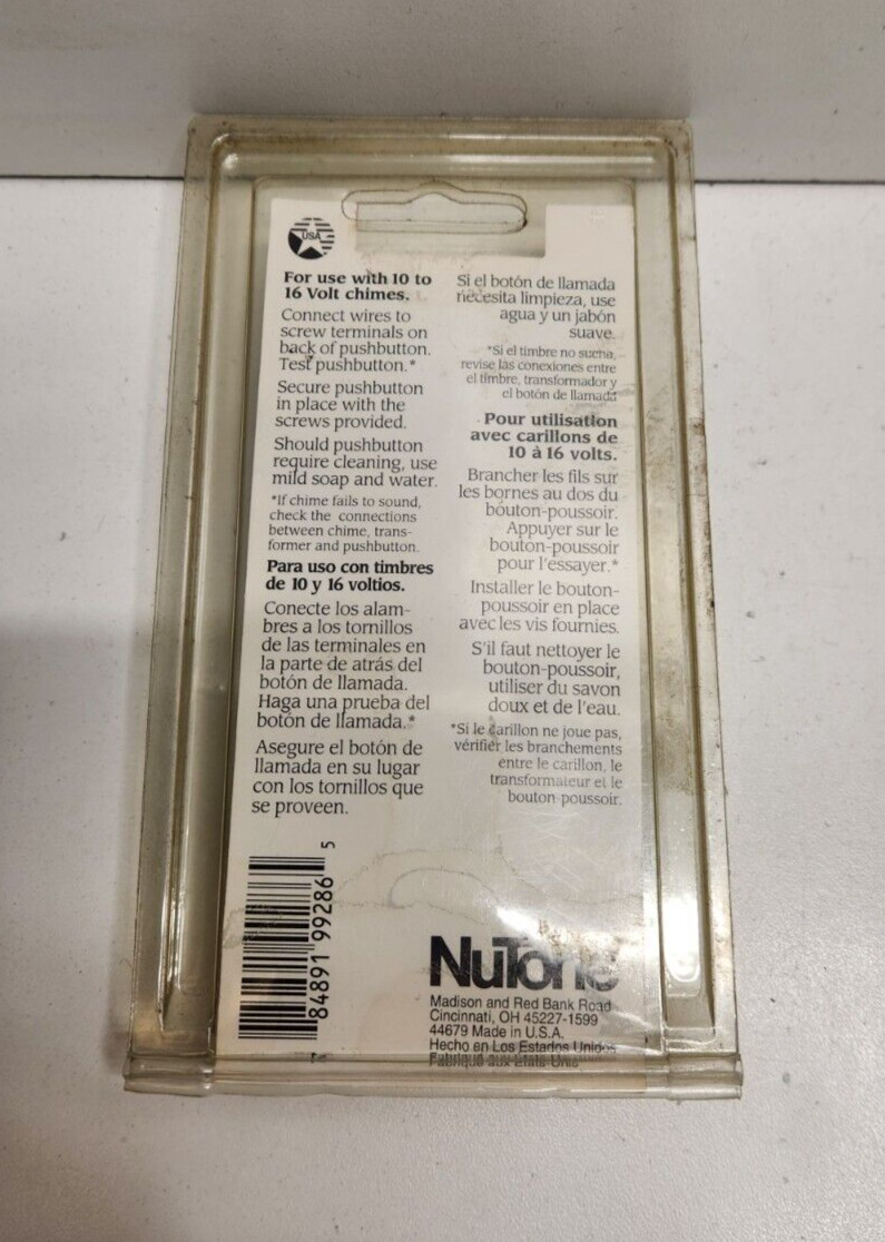 NEW OLD STOCK! NUTONE 10-16V IVORY/BRASS DOORBELL PUSH BUTTON PB-11