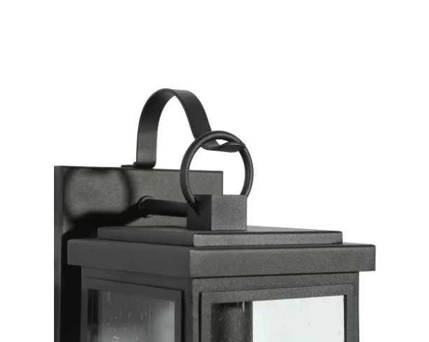 LNC Modern Matte Black 1-Light Outdoor Wall Light w/ Seeded Glass