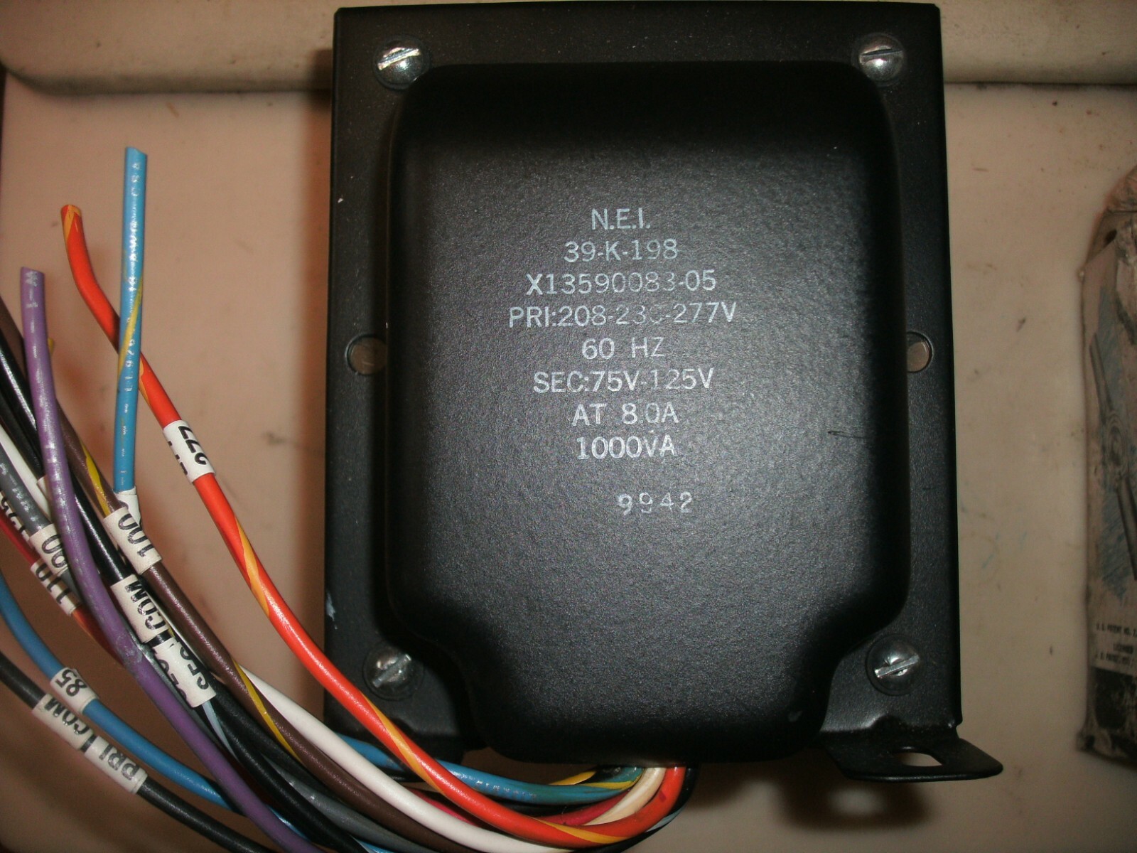 NEI X13590083-05 39-K-198 TRANSFORMER 208/277V – 75-125V AT 8A 1000VA