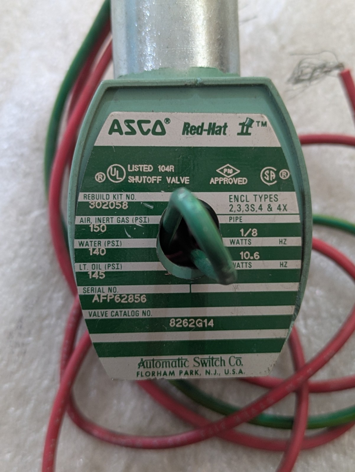 ASCO 8262G14 Red Hat Solenoid Valve 1/8 NPT 12VDC 10.6W 150PSI Industrial OEM