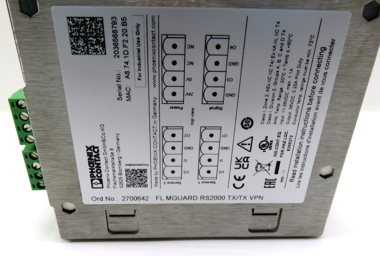 Phoenix Contact 2700642 FL MGUARD RS2000 TX/TX VPN Router