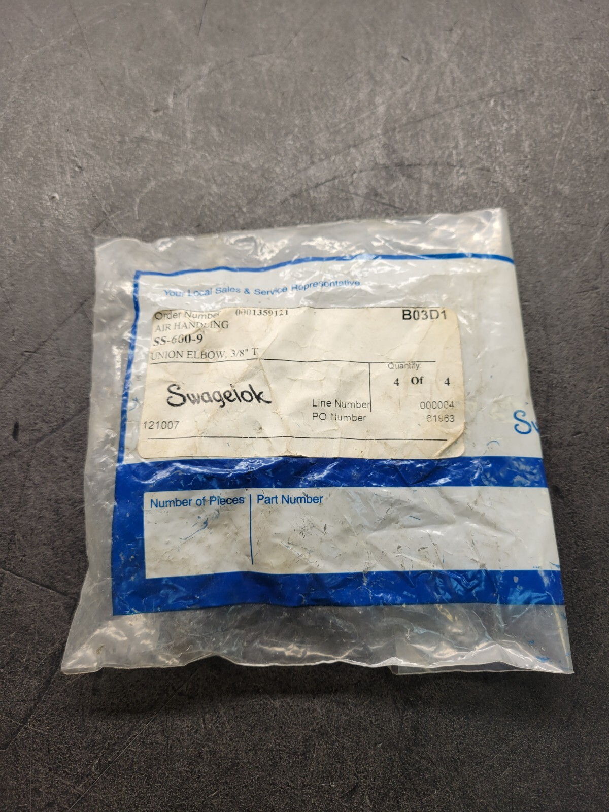 Swagelok SS-600-9 3/8″ Union Elbow. Lot of 4.