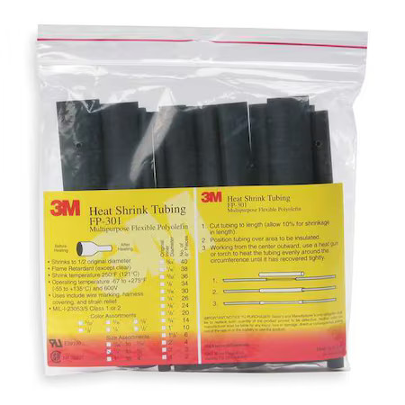 3M Fp301-3/16-6″-Black-10-10 Pc Pks Shrink Tubing, 0.187 In Id, Bl, 6 In, Pk10