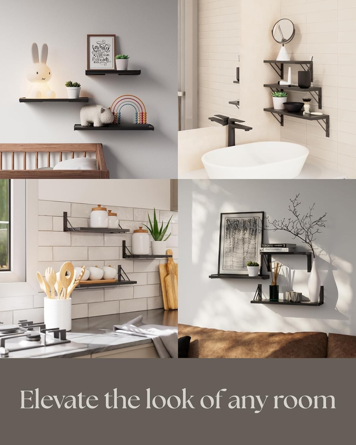 Floating Wall Shelves Wall Mounted Rustic Wood Floating Storage Shelves Set of 3