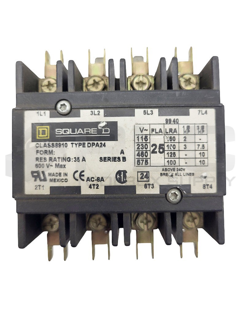 SQUARE D 8910 DPA24 /B CONTACTOR 35A W/ 9998 DA2 V02 120V 60HZ 110V/50HZ