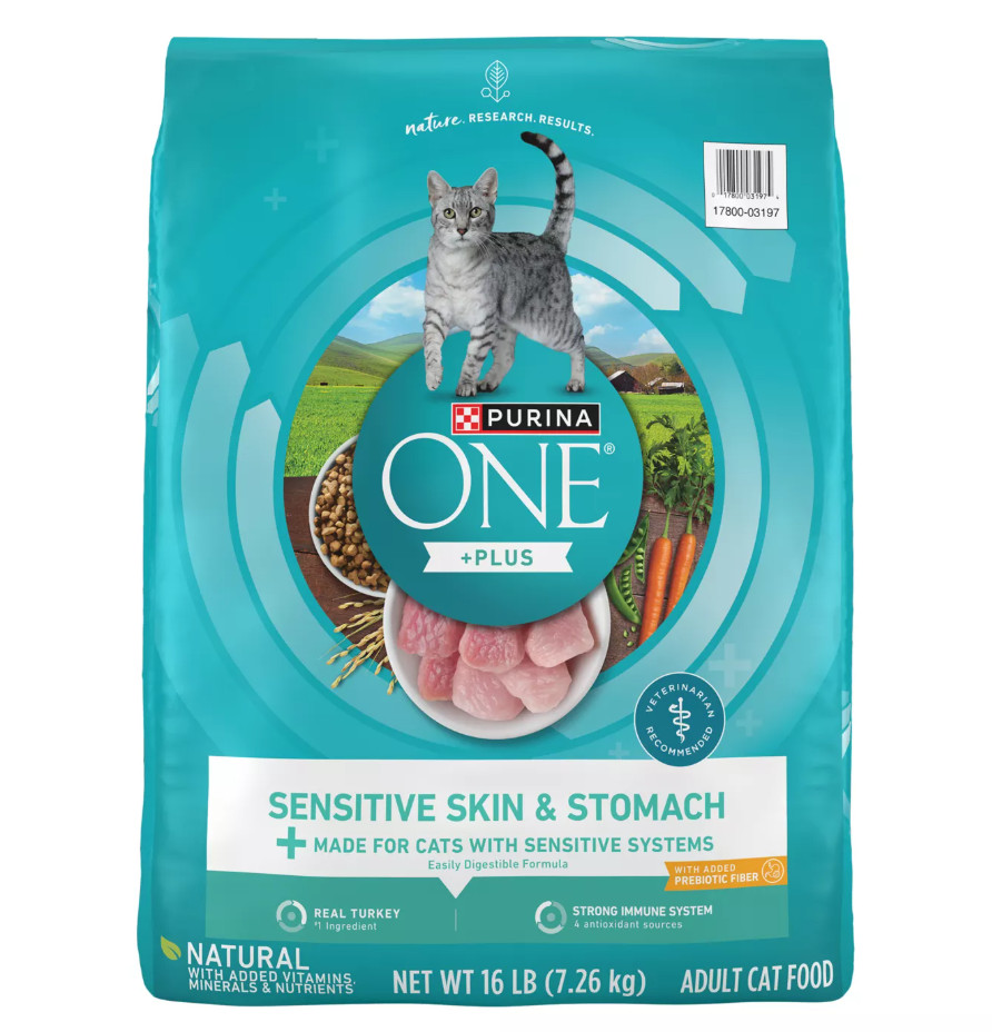 2 Pack Purina ONE Plus, Sensitive Skin & Stomach, Dry Cat Food, Turkey, 16 lb