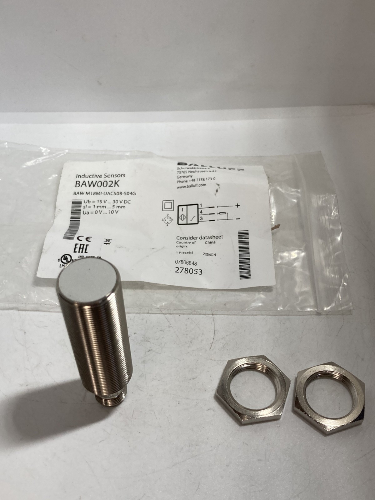 BALLUFF BAW M18MI-UAC50B-S04G INDUCTIVE SENSOR 15-30VDC1MM-5MM SL NIB