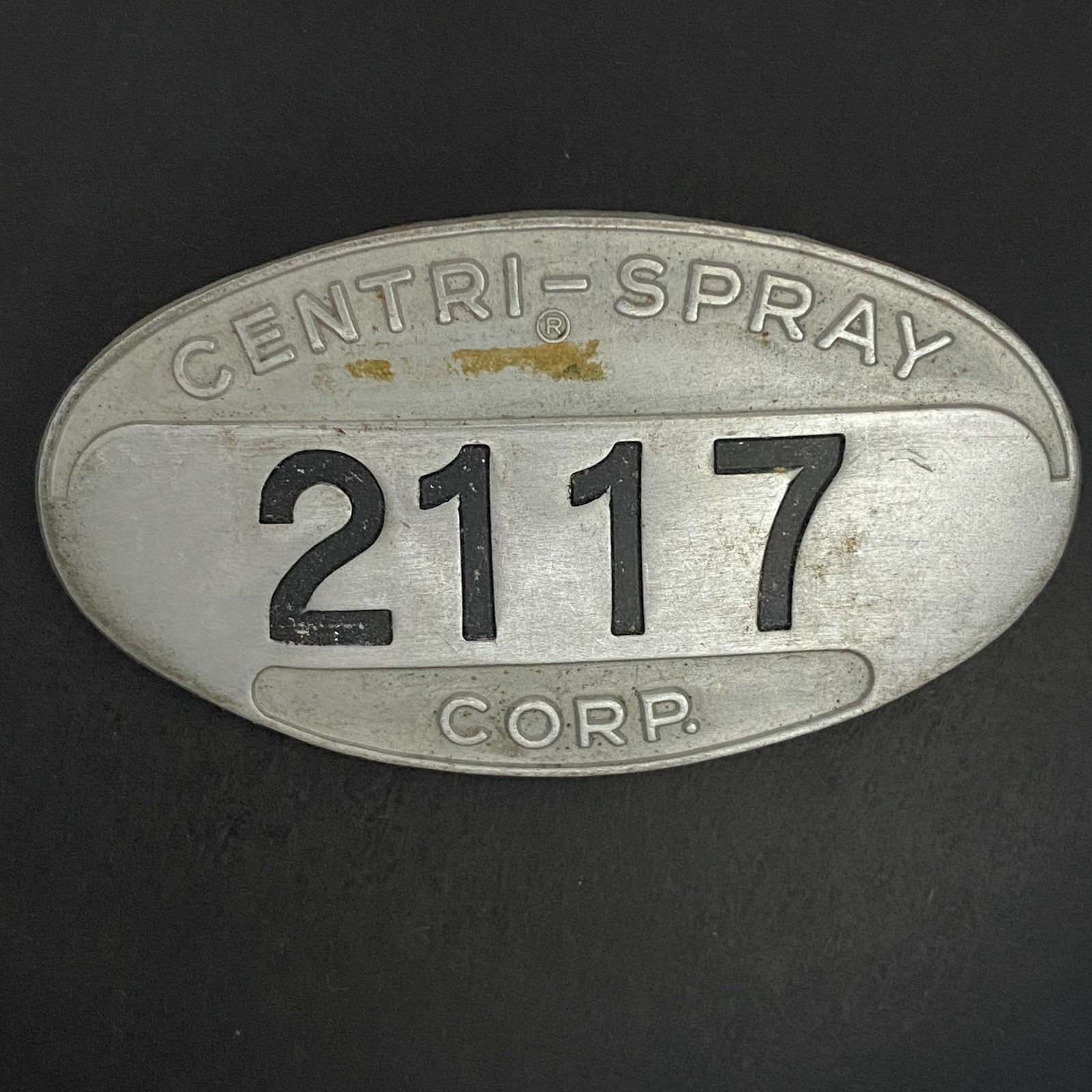 Centri-Spray Corp. (Auto Parts Mfg. Washing) ID Badge “2117” c1940’s-50’s