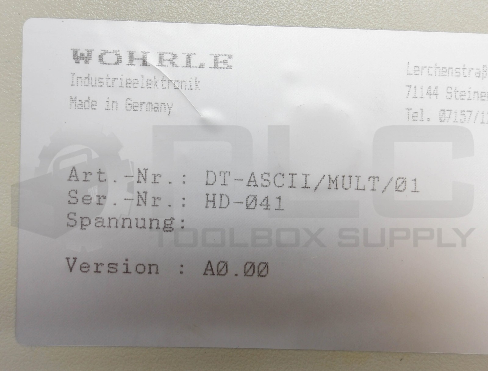 NEW WOHRLE DT-ASCII/MULT/01 KEYBOARD VERSION A0.00
