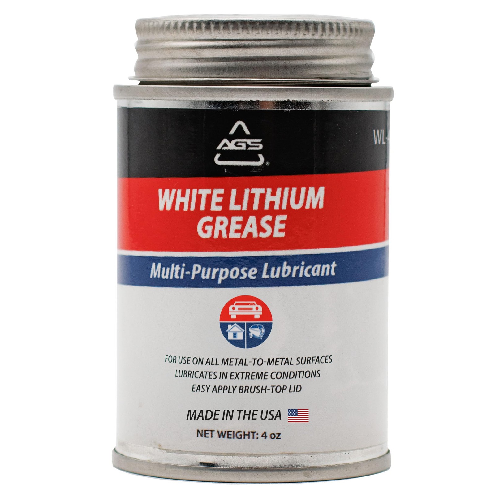 AGS Automotive Solutions Lith-Ease White Lithium Grease, 4oz. Brush Top 4oz