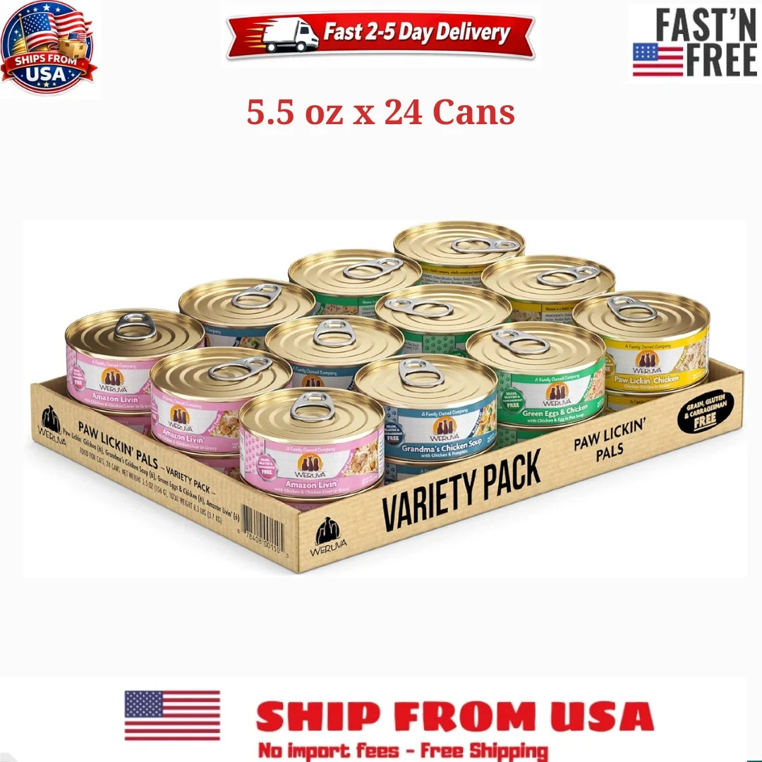 Weruva Classic Cat Food,Variety Pack, Paw Lickin’ Pals Wet Cat Food, 5.5oz, 24ct