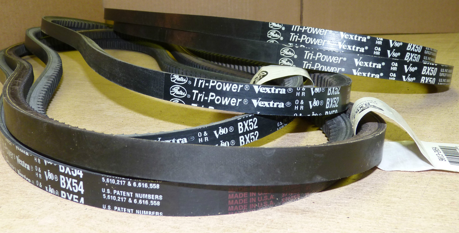 LOT of 6 – Assorted Gates BX-Sized Cogged V-Belt (BX50, BX52, BX54)