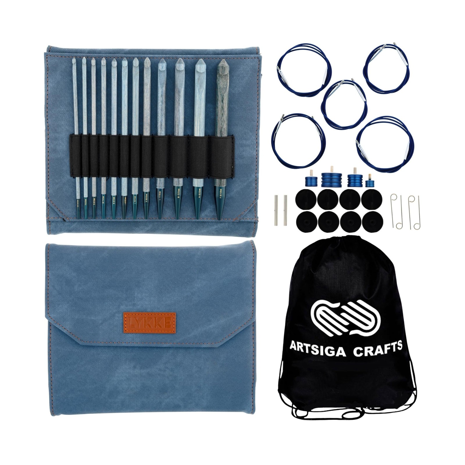 Lykke Indigo Tunisian Crochet Hook Set – 12 Hooks + Case