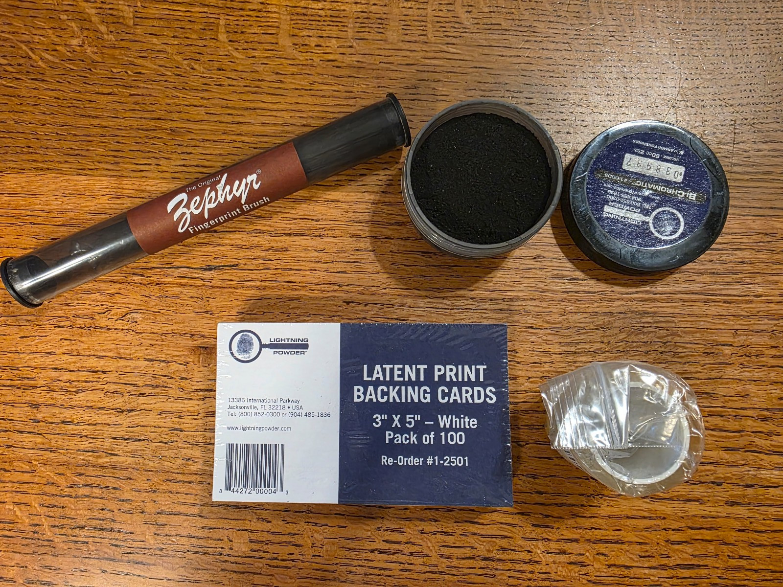 LIGHTNING POWDER Basic Latent Fingerprnt Kit:Bichromatic powder/brush/tape/cards