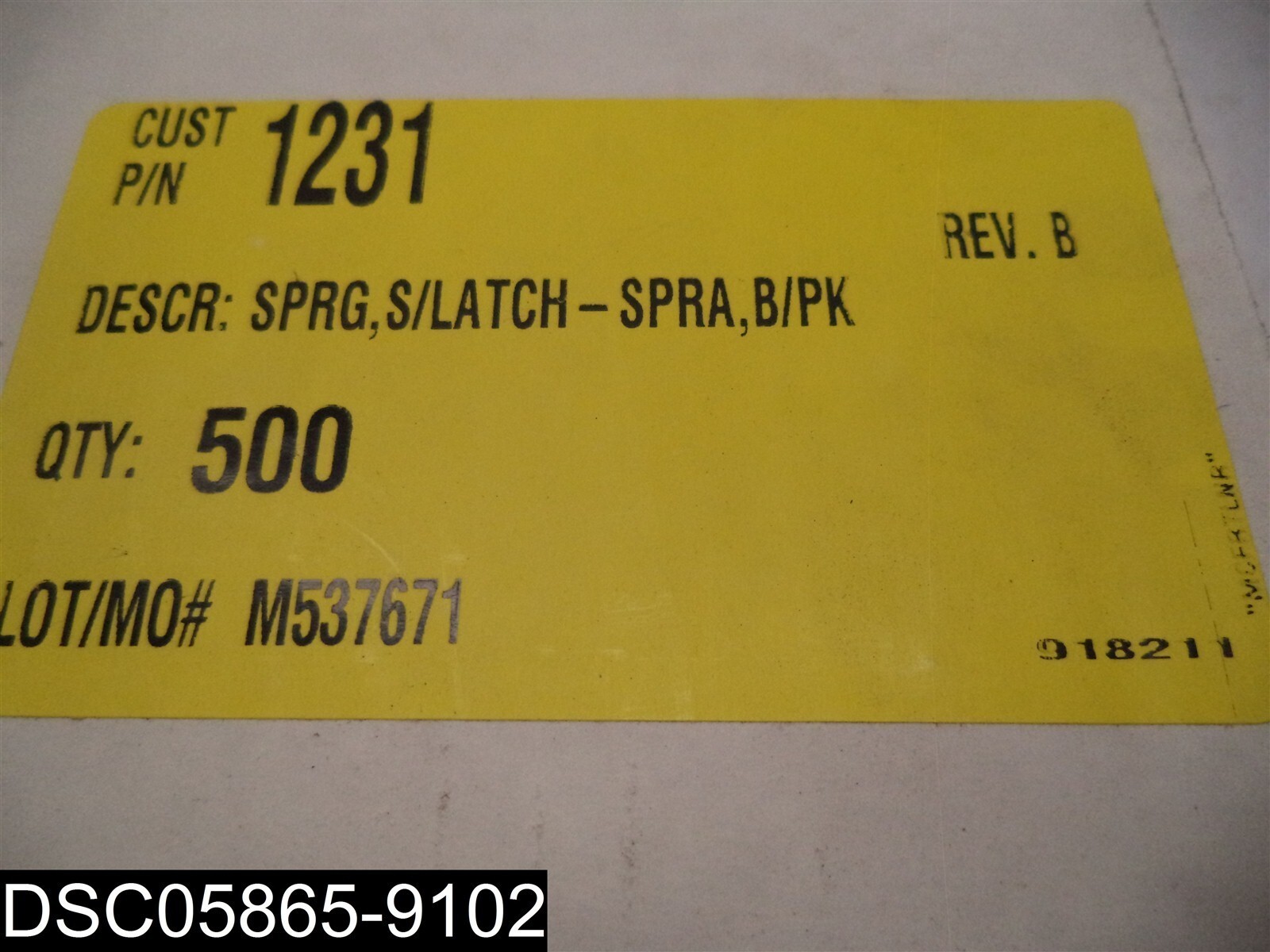 QTY=500: 1231 SPRG,S/Latch-SPRA,B/PK