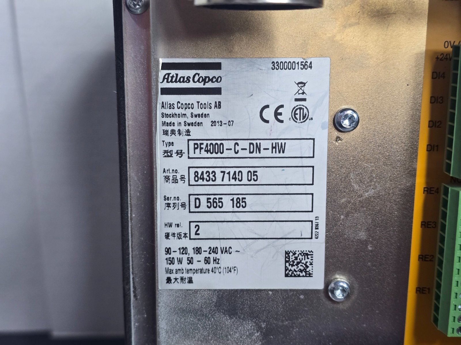 Atlas Copco PF4000-C-DN-HW Industrial Tool Controller Error 131 Power Tested