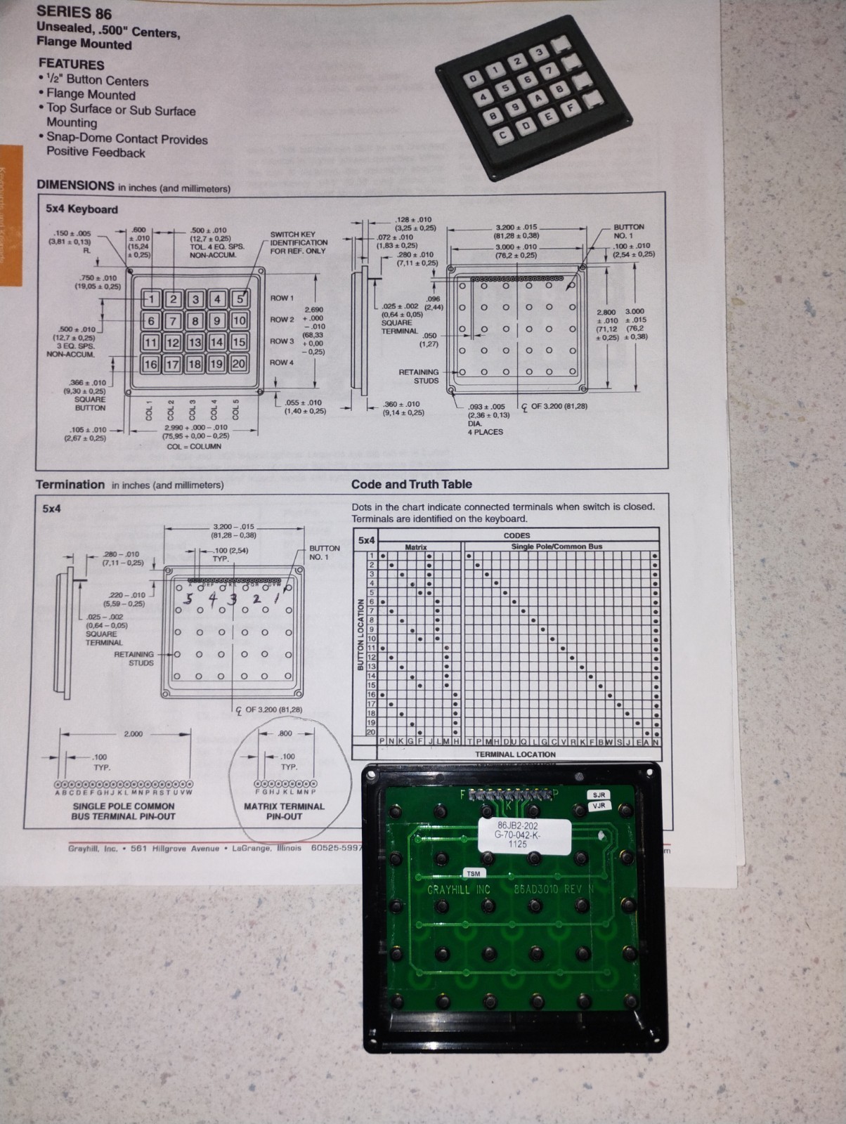 Grayhill Keypad P/N B6JB2-202 Perfect condition