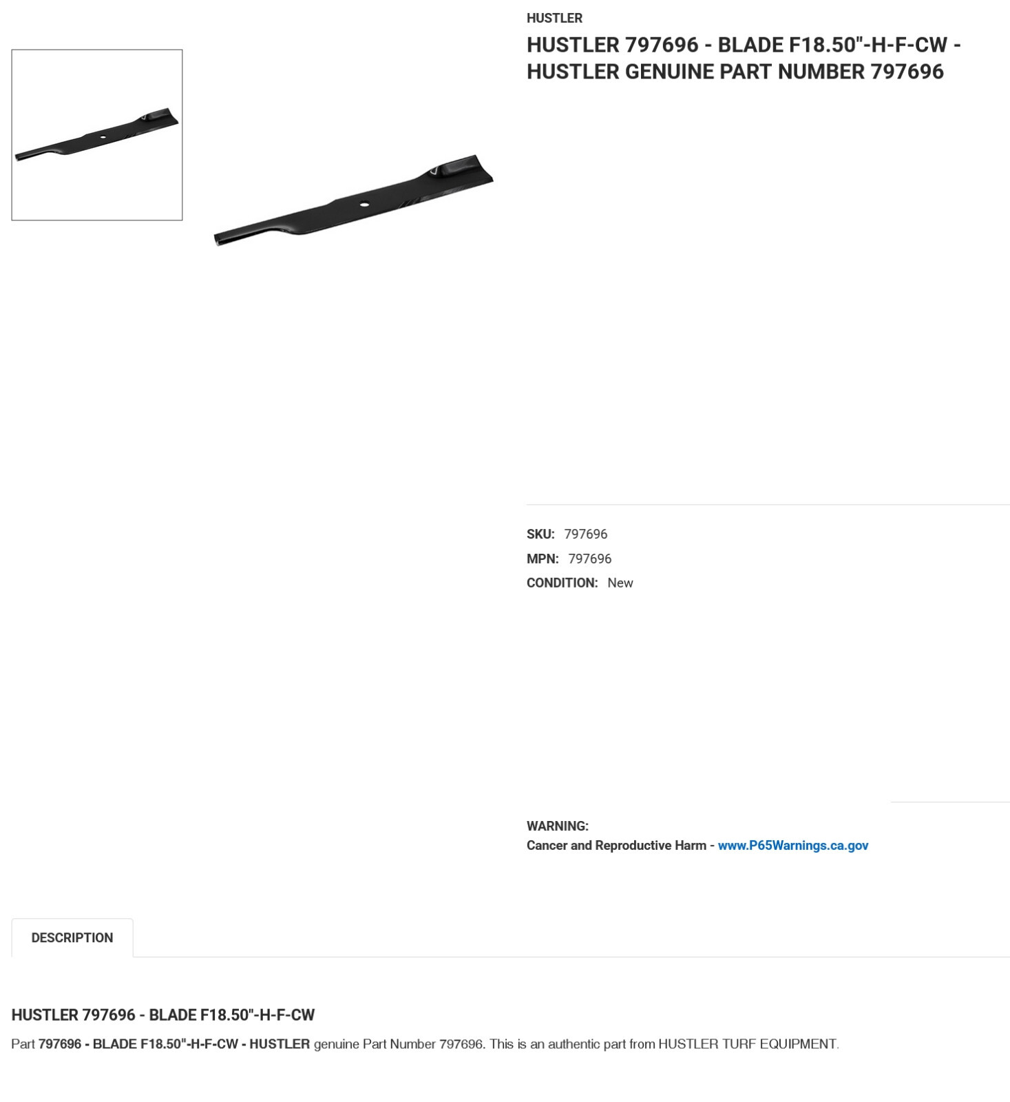 1 NEW EXCEL HUSTLER 797696 18 ½” LAWN MOWER BLADE NNB ***MAKE OFFER***