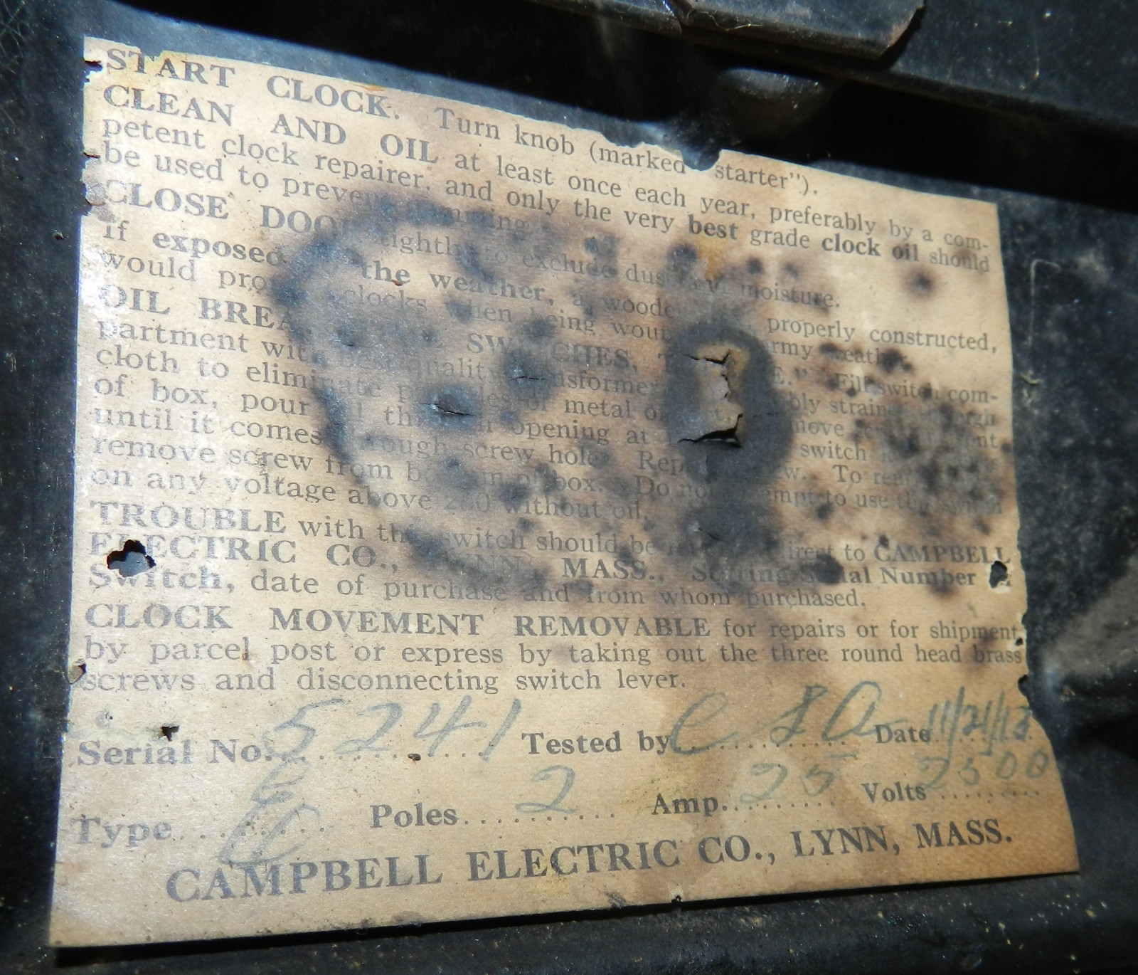Vintage Campbell Electric Company 8 Day Time Switch in Cast Iron Case – 1913