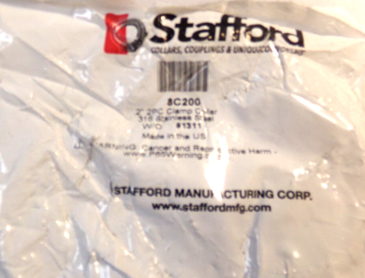 STAFFORD 8C200 2″ 2PC CLAMP COLLAR 316 SS