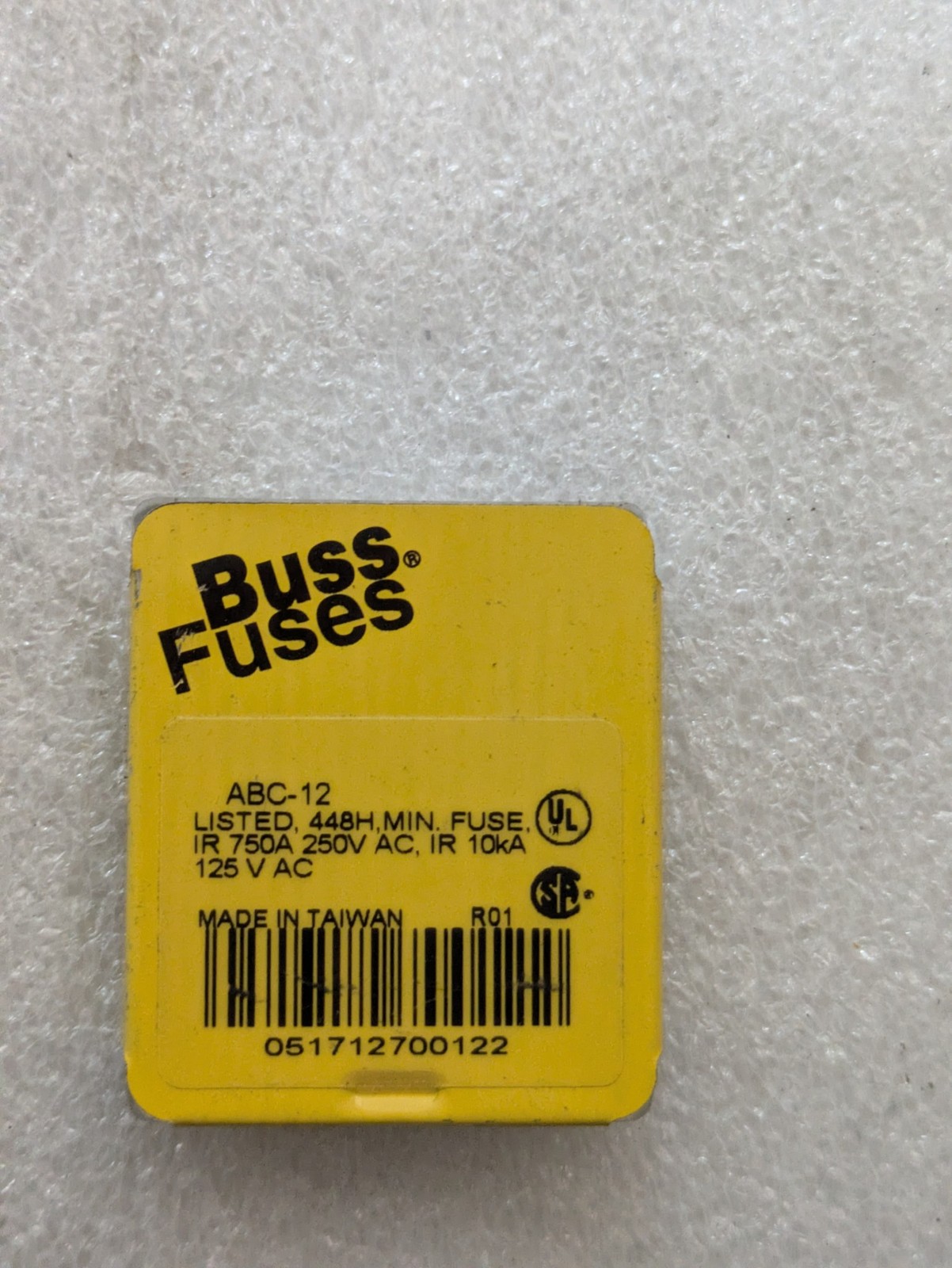 BUSS FUSES ABC-12 125-250V AC 10KA 750A 1BX44 ‘PACK OF 5’