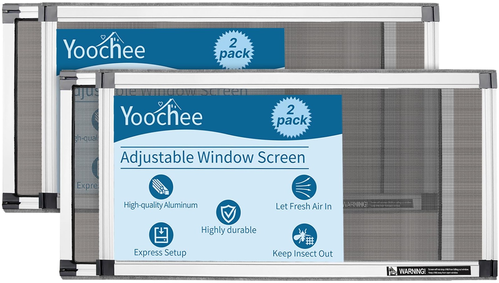 Yoochee Expandable Window Screen, 2 Pack 2 Packs【10″ H x 19″ – 36″ W】, White