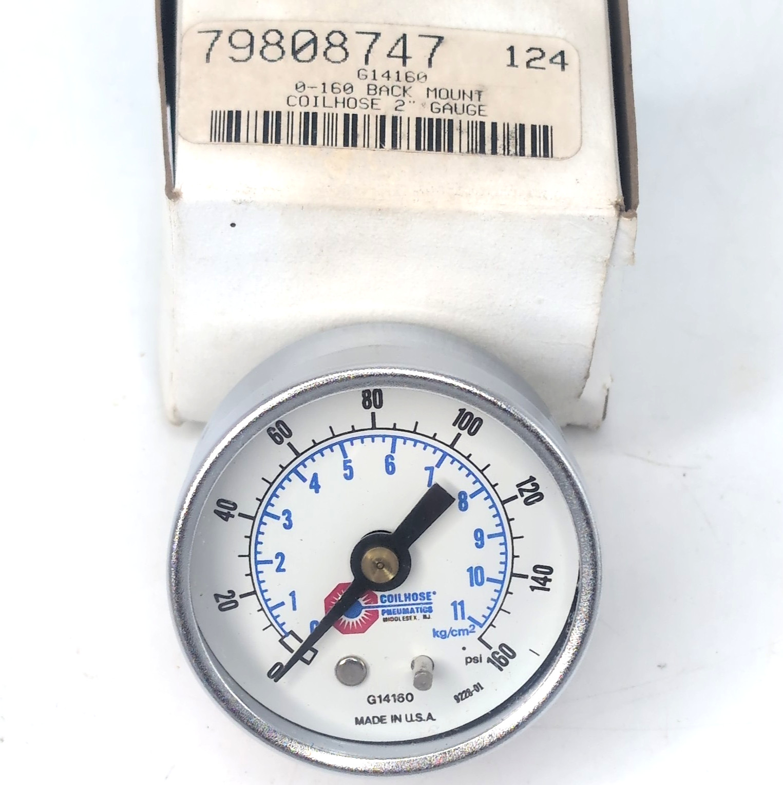 Coilhose G14160 1/4NPT Back Mount 0-160 PSI 2″ Chrome Dial Gauge Pneumatics New