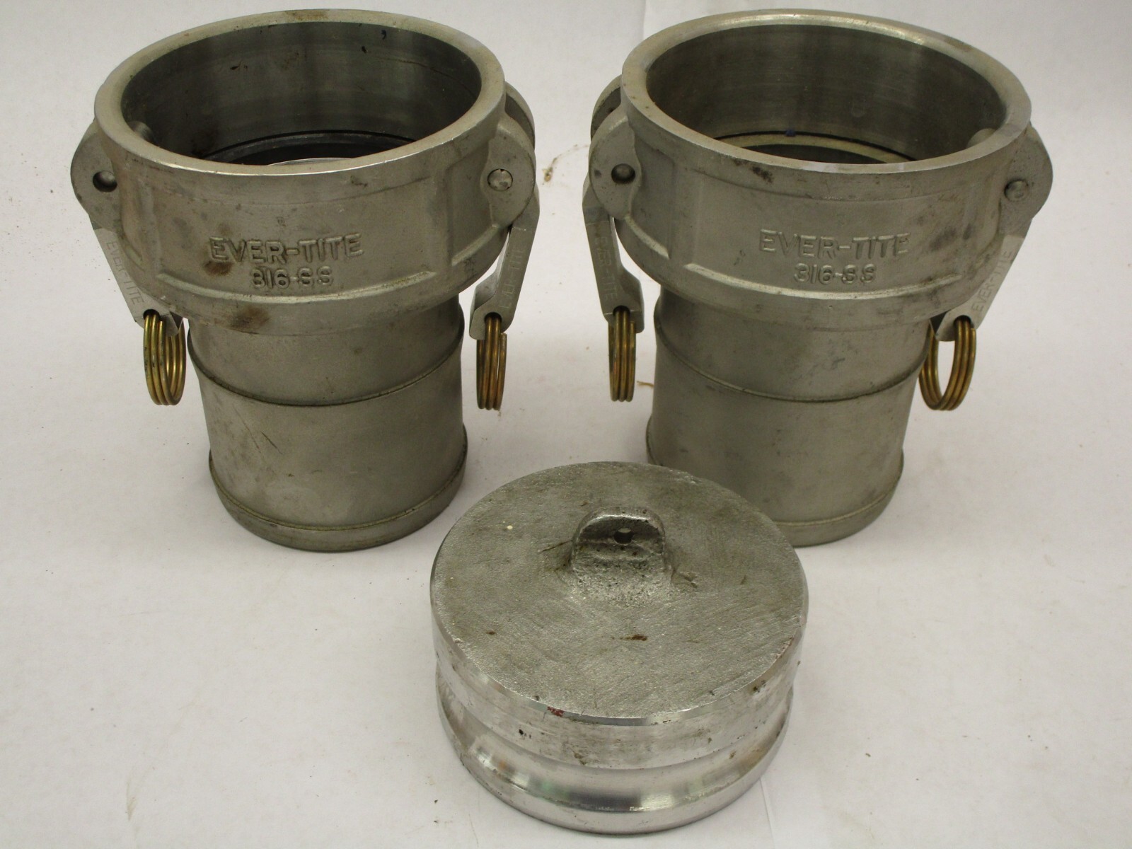 2 Ever-Tite 316-SS 4″ Hose Coupling & 1 cap – UNUSED
