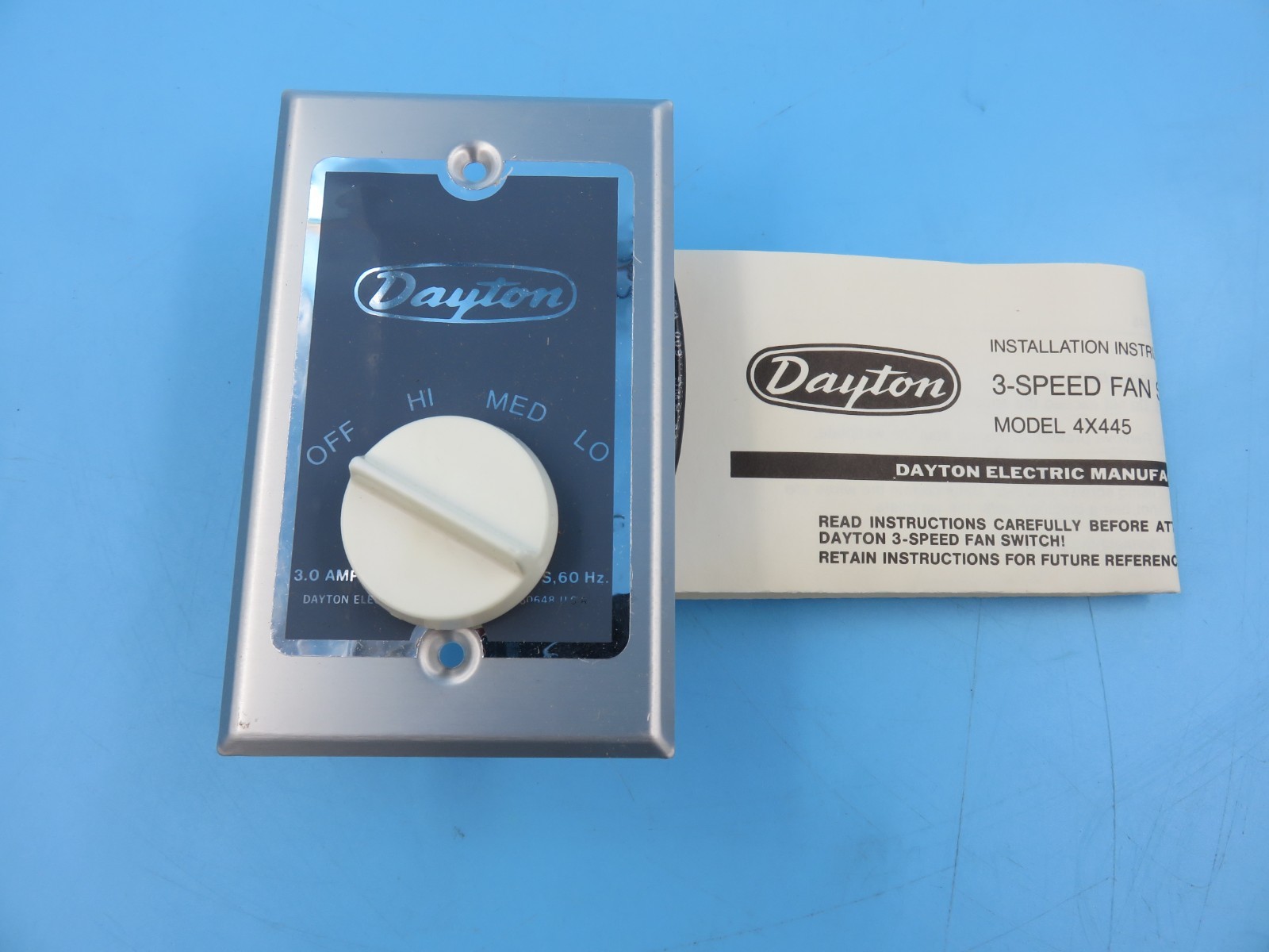 DAYTON 4X445 3-SPEED FAN CONTROL 3 AMPS 115 VOLTS 60HZ Made in USA
