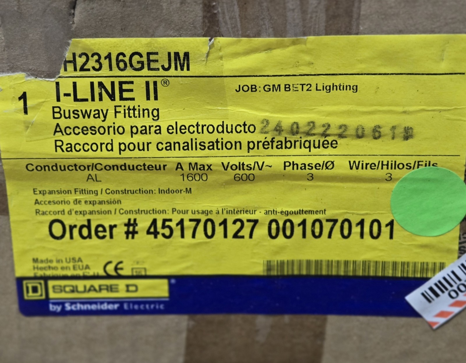 SQUARE D AFH2316GEJM I-LINE II BUSWAY TAP BOX/ FITTING. 1600A, 600V, 3P3W.