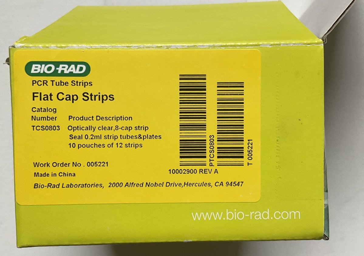 Lot of 108 Caps (9 pouches) BioRad TCS0803 Optical Flat 8-Cap Strips 0.2ml qPCR