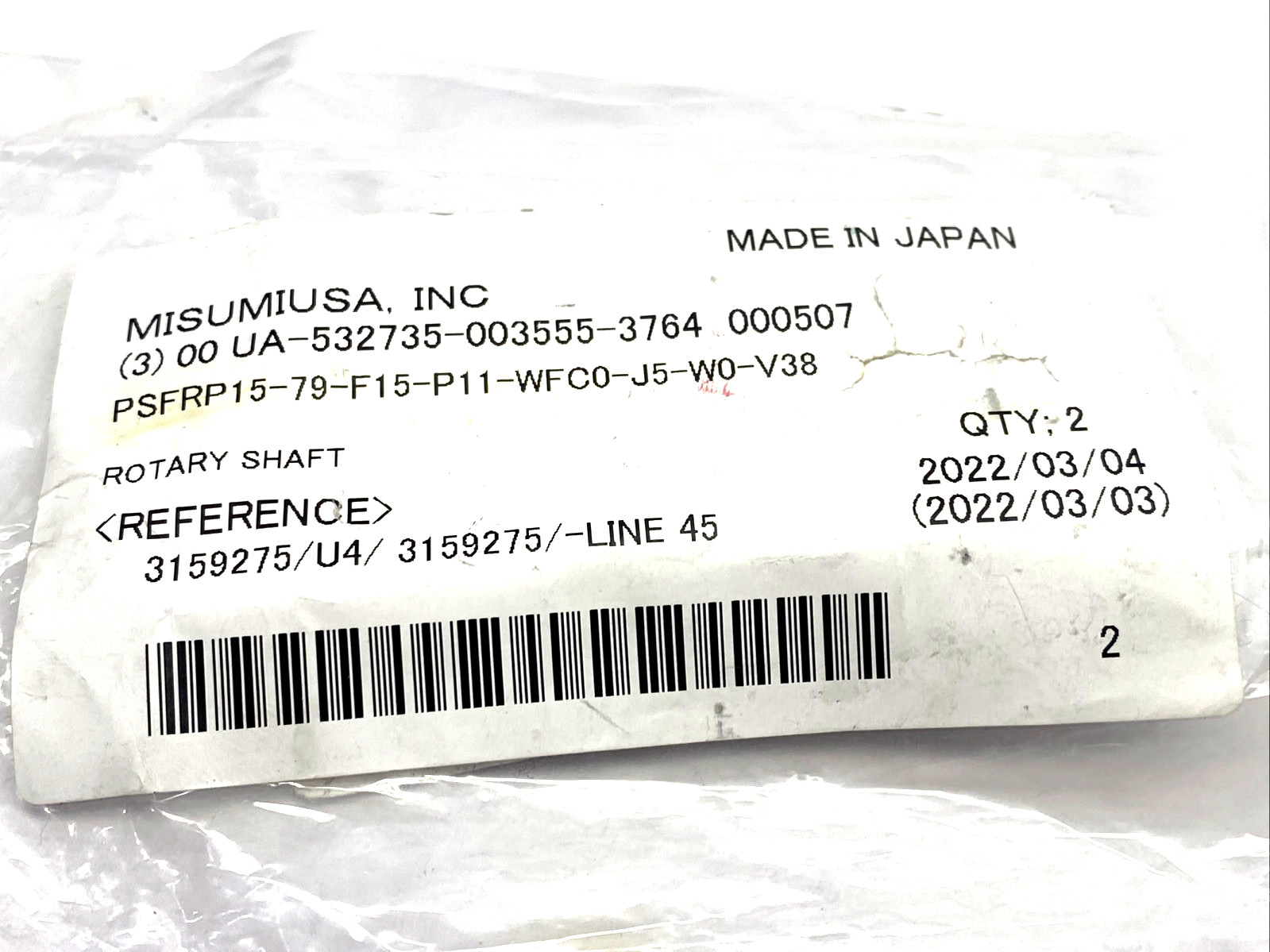MiSUMi PSFRP15-79-F15-P11-WFC0-J5-W0-V38 Rotary Shaft 15mm Dia. 79mm Long 2-PACK