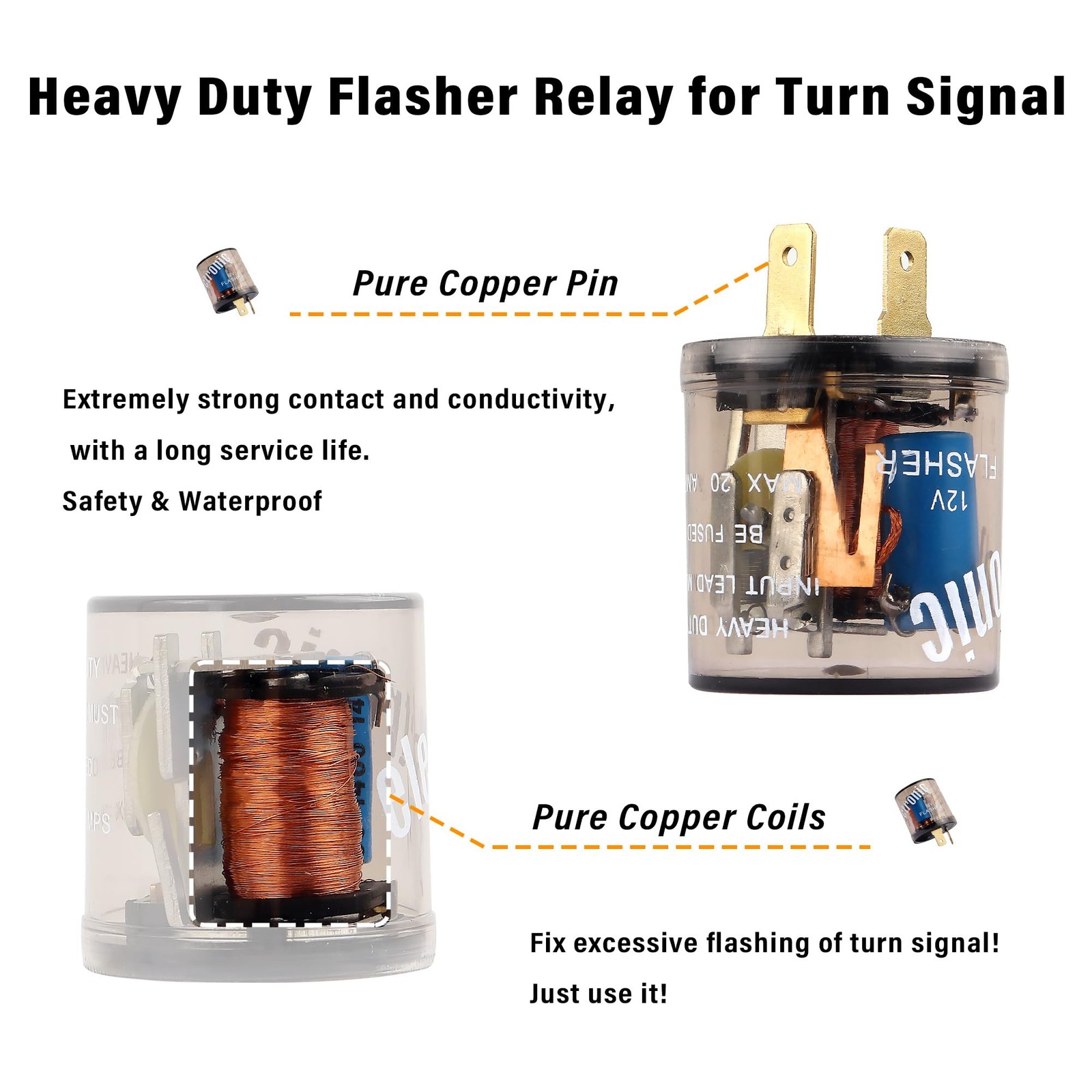 2PCS 12V Flasher Relay,Heavy Duty 2Pin Turn Signal Relay Only for Repairing H…