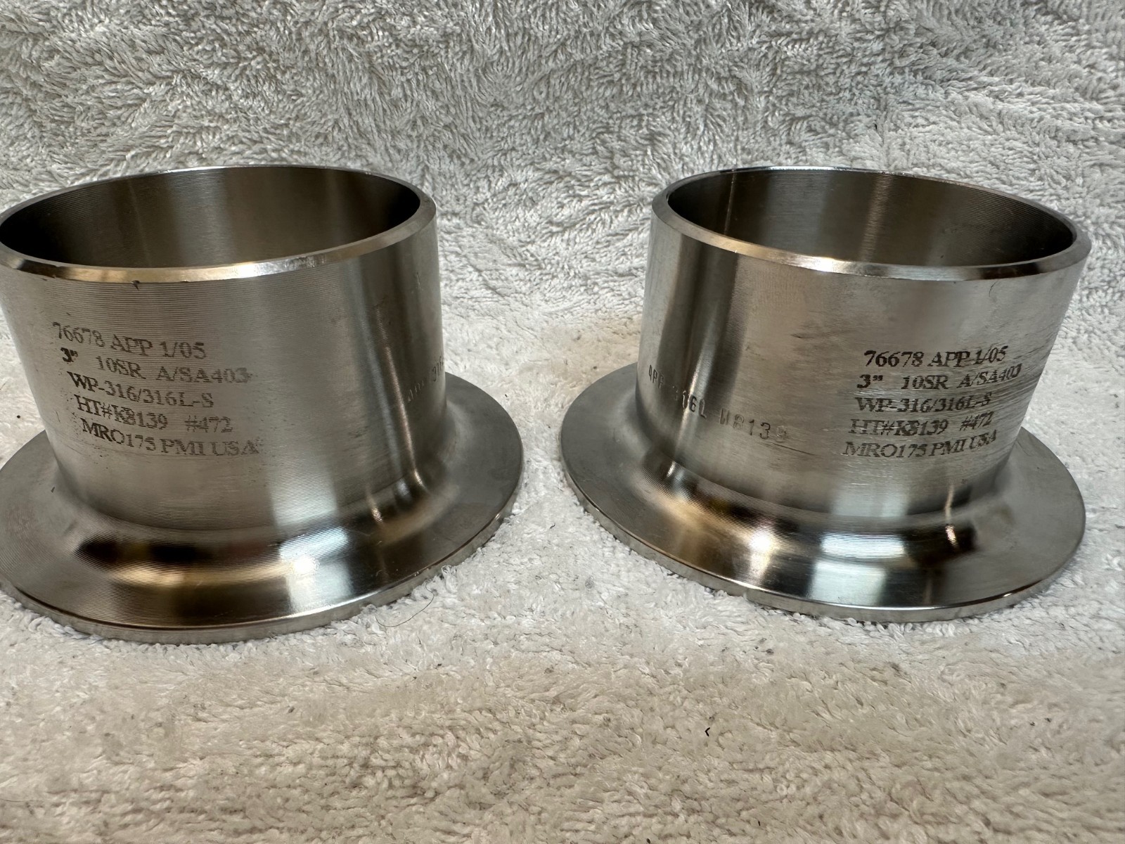 3” Sch 10S Stub End – ASTM A403 WP316/316L Seamless – HT# K-8139 – USA Made (Two