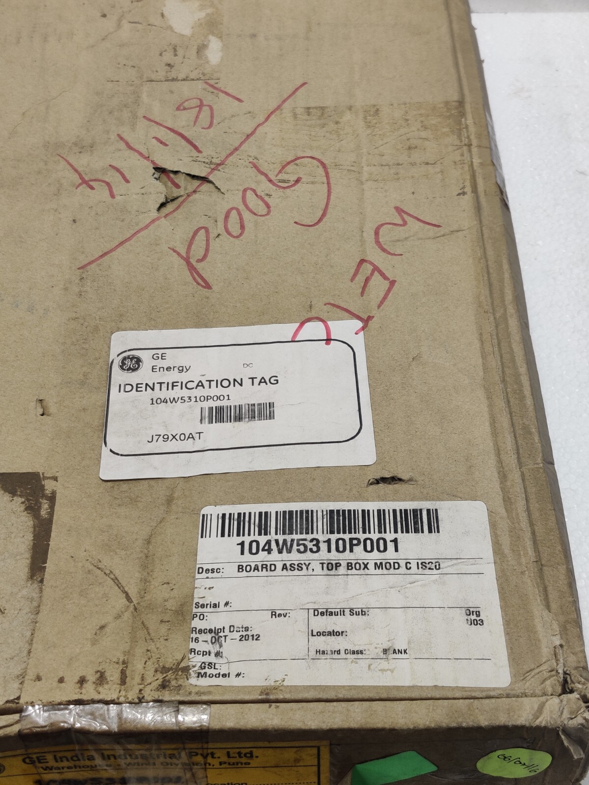 GE Energy IS200WETCH1AAA Board Assy, Top Box MOD C IS20 104W5310P001