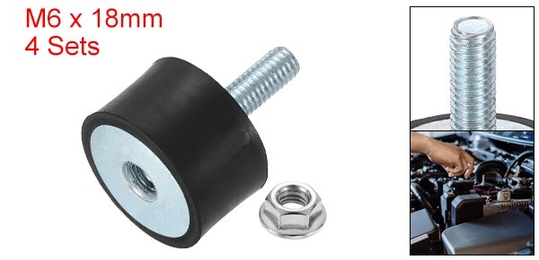 4Pcs M6x18mm Rubber Mounts 24x15mm(DxH) Rubber Shock Absorber Mount with Nuts