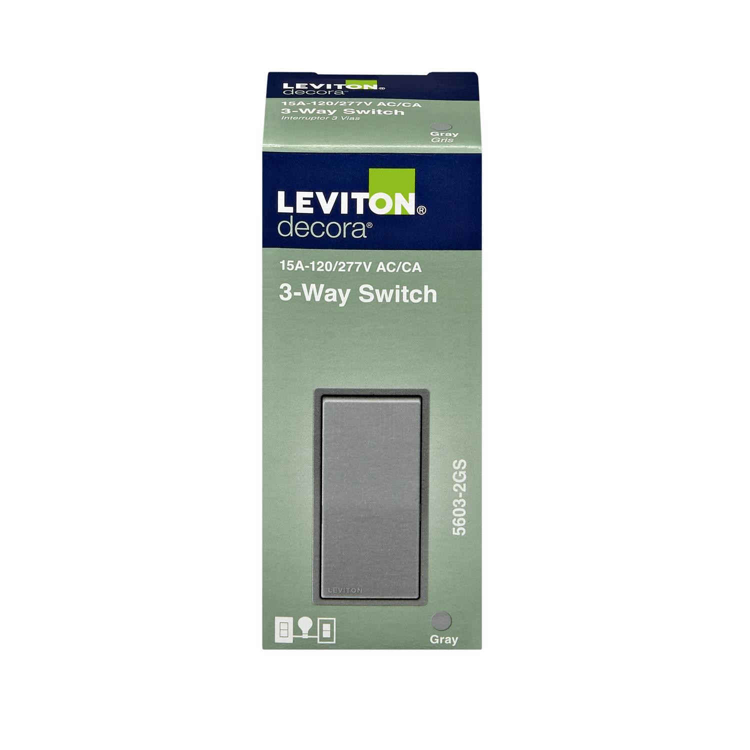 Leviton R67-5603-2GS 15A 120/277V Gray Thermoplastic Decora Rocker 3-Way Switch