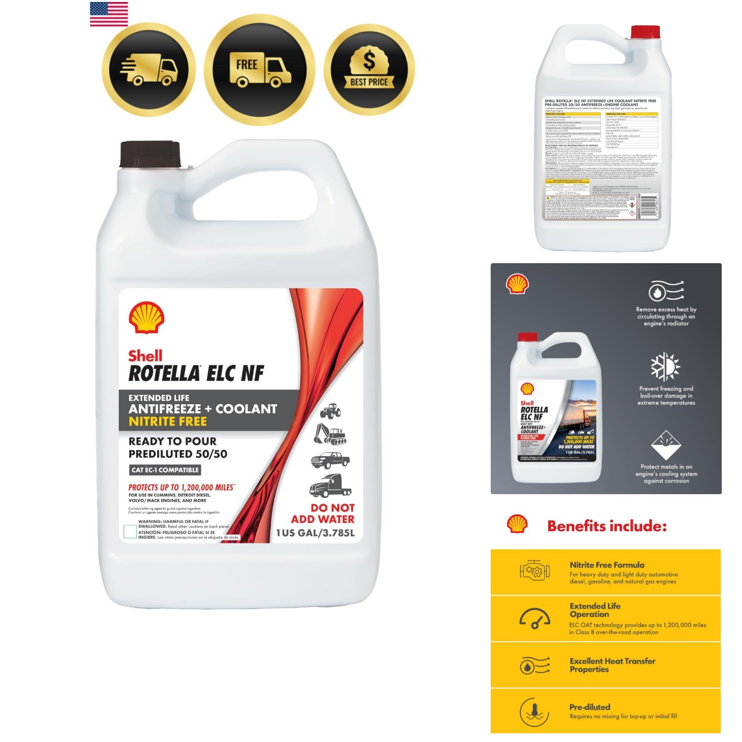 Nitrite-Free Extended Life Anti-Freeze + Coolant, Pre-Diluted 50/50, 1 Gallon