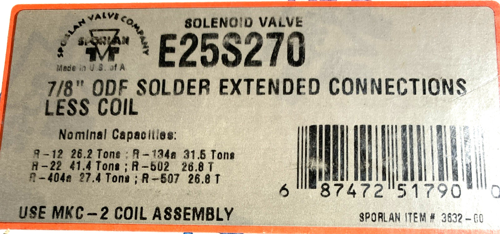 Sporlan E25S270 Solenoid Valve