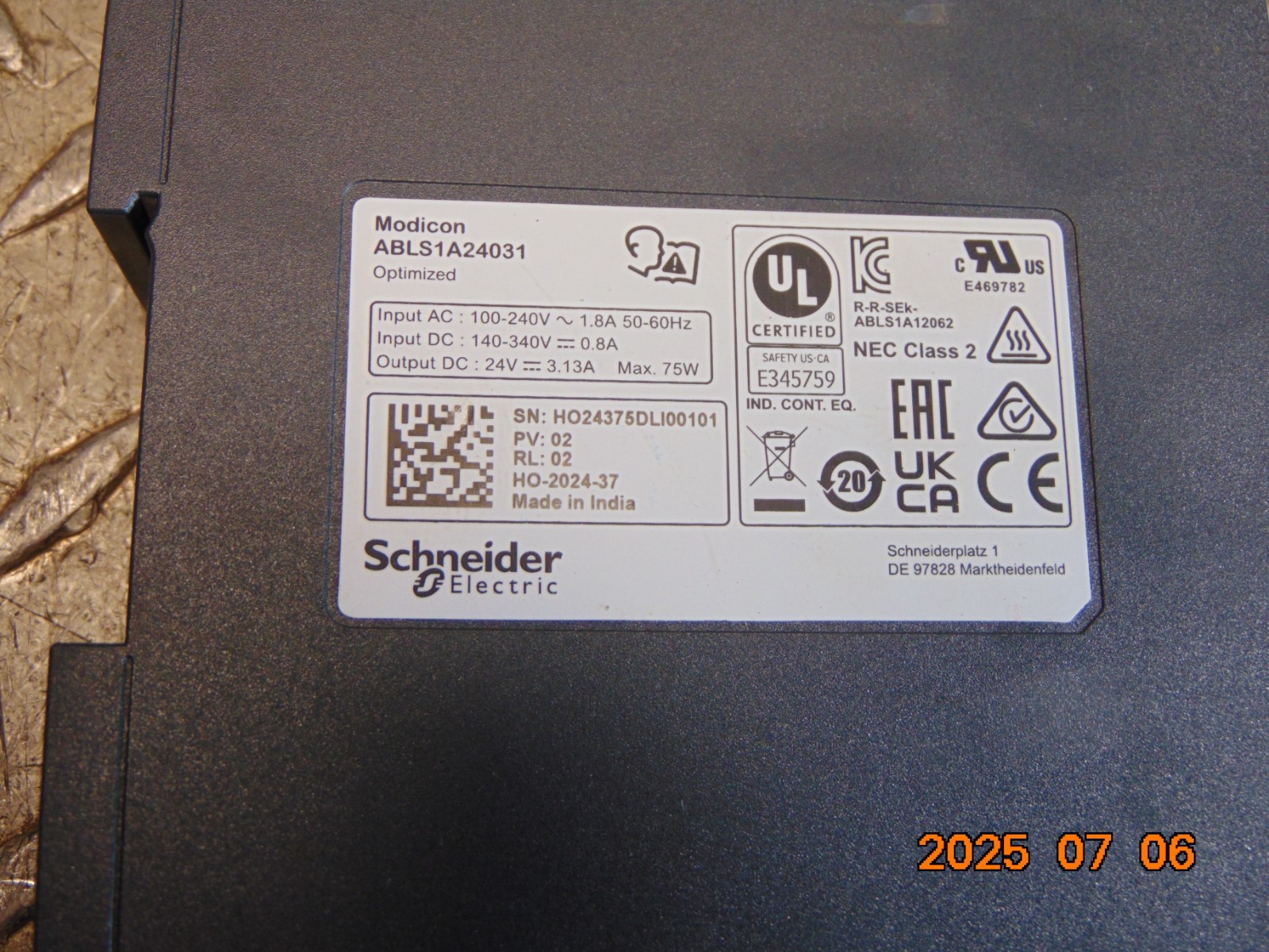 SCHNEIDER ABLS1A24031 MODICON POWER SUPPLY