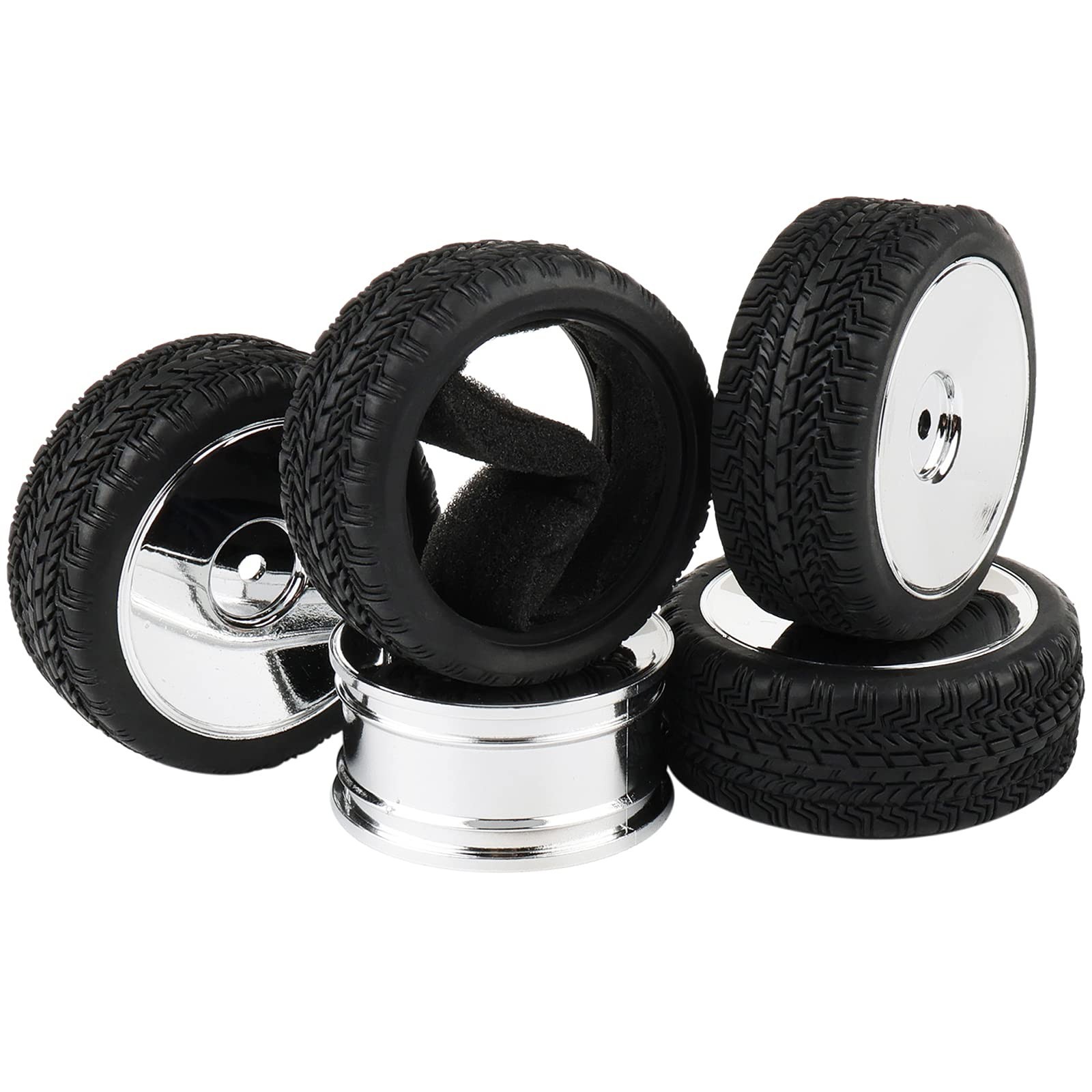 4PCS 12mm Hub Silver Rim & Tires RC Car Tires 1/10 On Road Racing Touring Car…