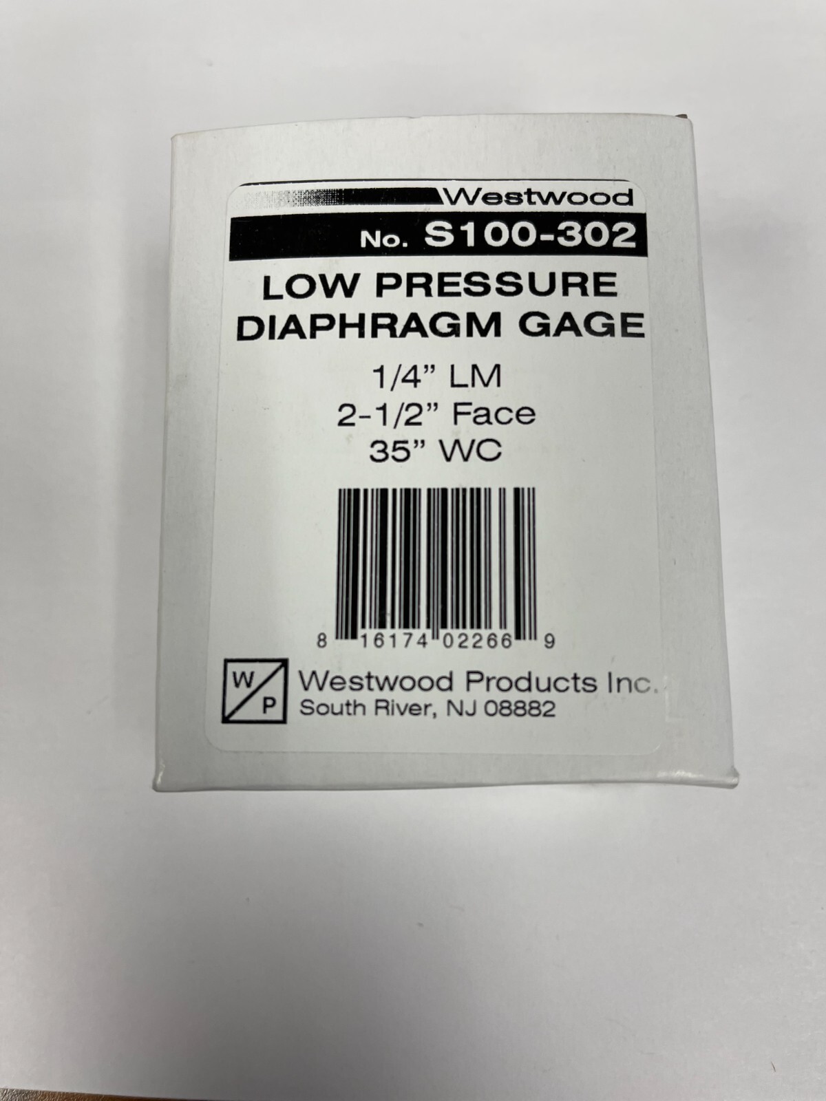 WESTWOOD S100-302 DIAPHRAGM GAUGE 30WC 1/4NPT LM 2.5FACE