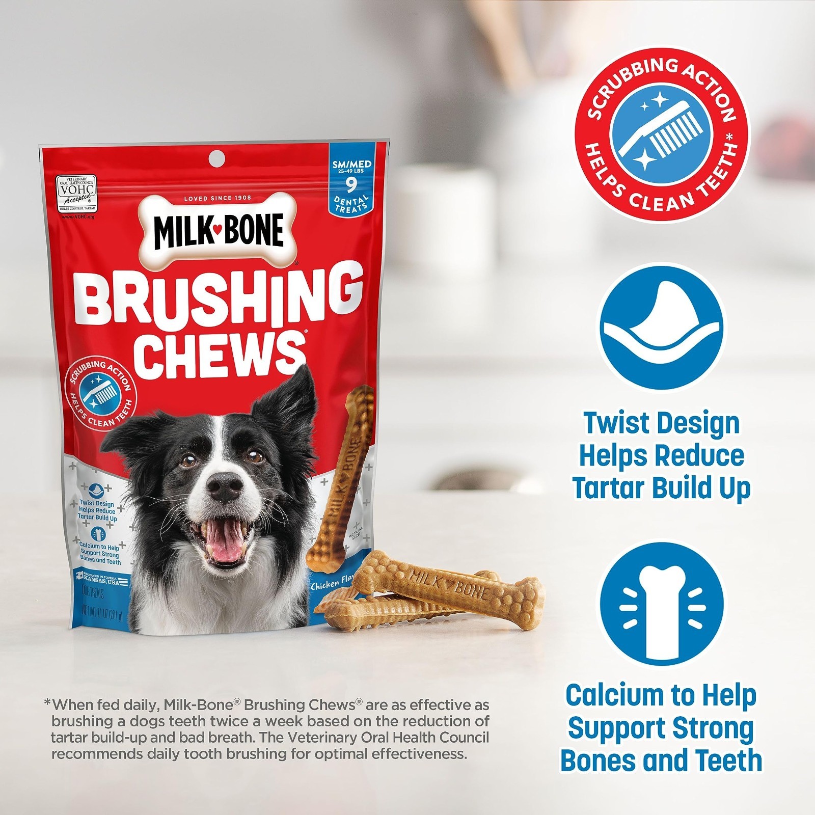 4 Pack Milk Bone Brushing Chews Daily Dental Dog Treats, Small/Medium, 27.5 oz.